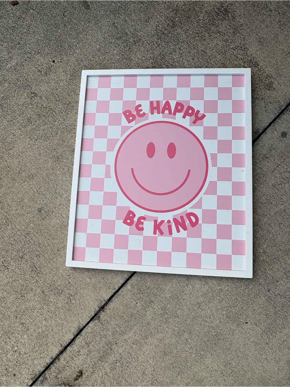 The Spring Shop Pink Checkerboard Smiley 'Be Happy Be Kind' Wall Art